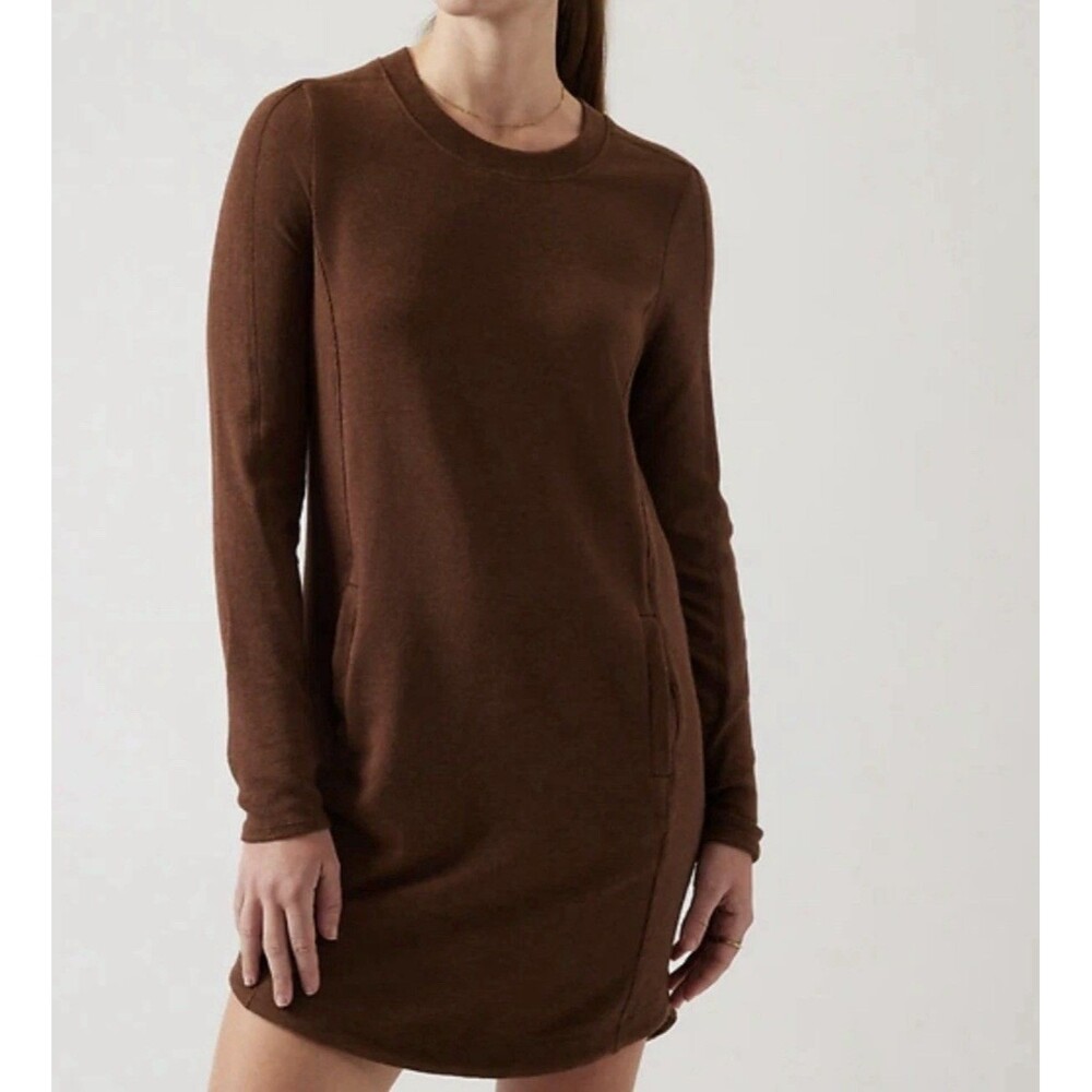ATHLETA Women XS Balance Dress Brown Comfort Soft Athletic Casual Pockets